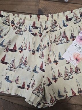 Classic Concepts Women's Nautical Linen Sailboat Drawstring Shorts PM 0559